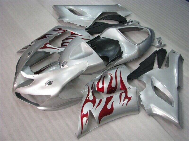 NT Silver Red Flames Fairing Fit for 2005 2006 ZX6R 636 ABS