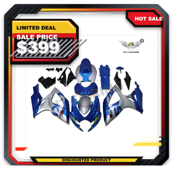 US STOCK NT Aftermarket Injection ABS Plastic Fairing Fit for GSXR 600/750 2006-2007 Blue Silver N124 Available in CA