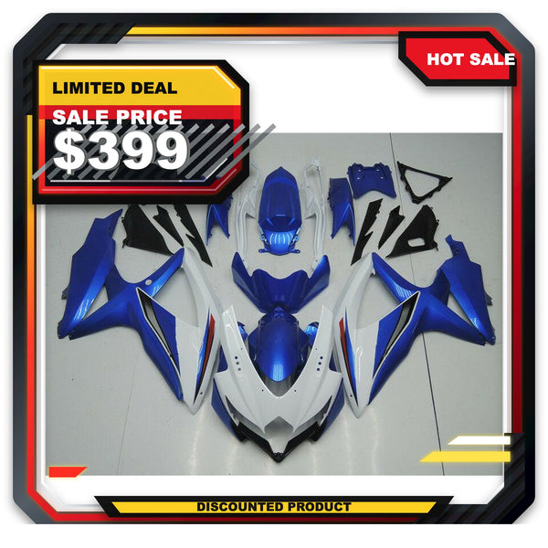 US STOCK NT Aftermarket Injection ABS Plastic Fairing Fit for GSXR 600/750 2008-2010 White Blue N004 Available in TX