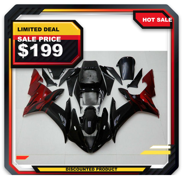 US STOCK NT Aftermarket Injection ABS Plastic Fairing Fit for YZF R1 2002-2003 Black Red N001 Available in TX