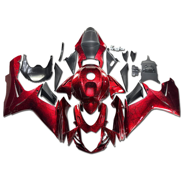 NT Aftermarket Injection ABS Plastic Fairing Fit for GSXR 600/750 2011-2024 Red Ice Cracked Forged Carbon Fiber Look S10