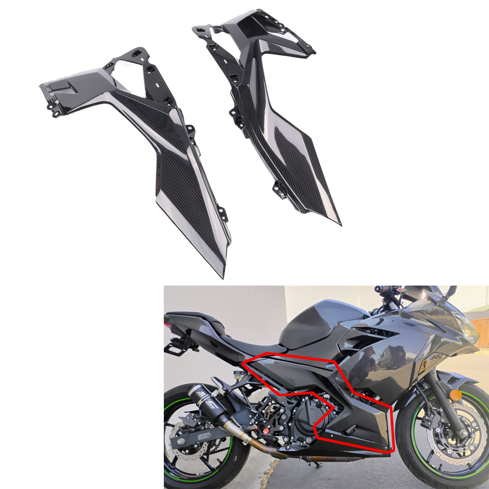 NT FAIRING Real 3K Carbon Fiber Lower Side Fairings for Kawasaki Ninja 2018-2023 EX400 400R, Glossy 2x2 Twill Weave