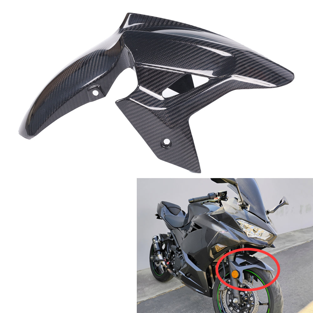 NT FAIRING Real 3K Carbon Fiber Front Fender for Kawasaki Ninja 2018-2023 EX400 400R & 2024 2025 500R EX500, Glossy 2x2 Twill Weave