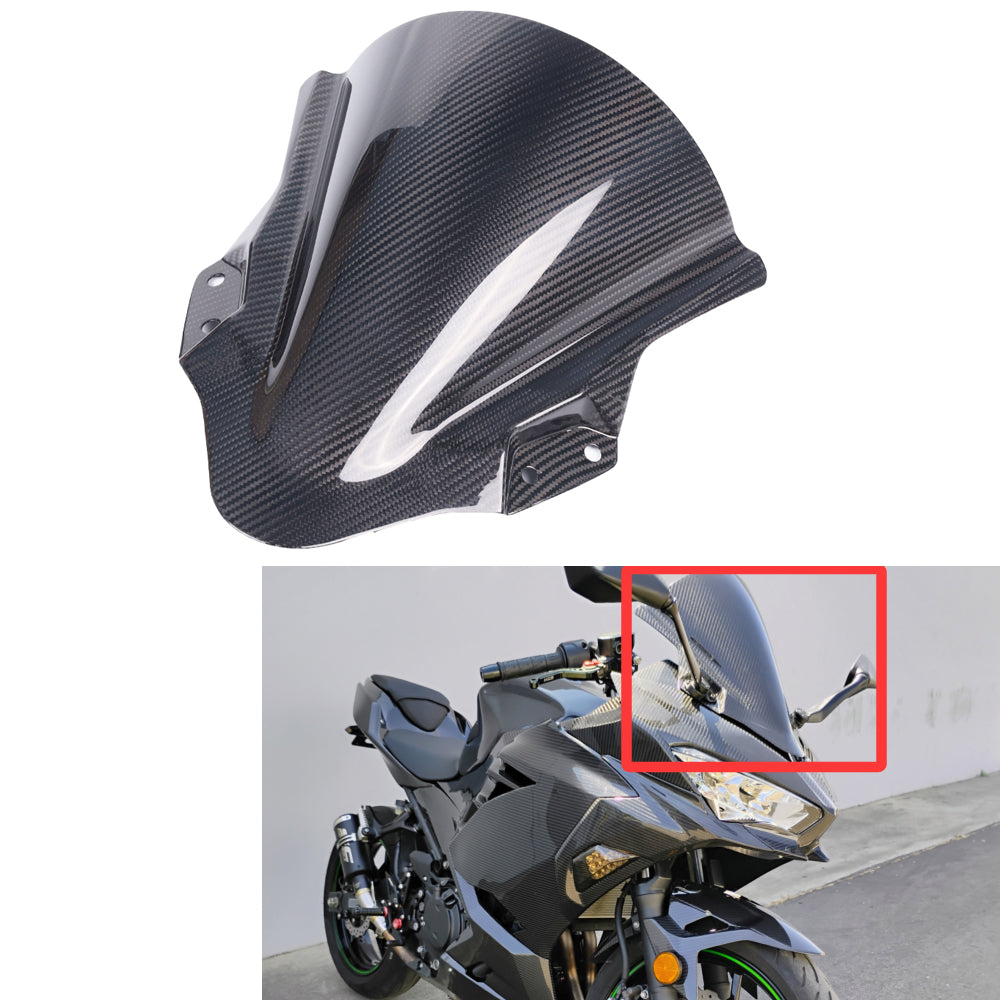 NT FAIRING Real 3K Carbon Fiber Windscreen Windshield for Kawasaki Ninja 2018-2023 EX400 400R, Glossy 2x2 Twill Weave