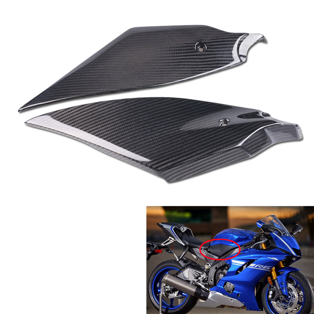 NT FAIRING Real 3K Carbon Fiber Tank Side Panels for Yamaha 2017-2024 YZF R6, Glossy 2x2 Twill Weave
