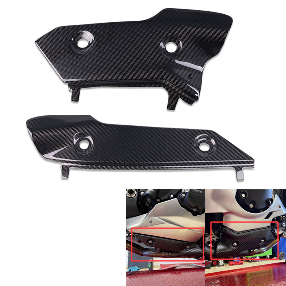 NT FAIRING Real 3K Carbon Fiber Exhaust Shield Guard Fairing Trims for Yamaha 2015-2026 R1 R1M R1S, Glossy 2x2 Twill Weave