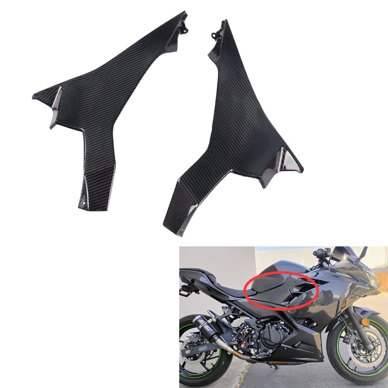NT FAIRING Real 3K Carbon Fiber Tank Side Cover Panels for Kawasaki Ninja 2018-2023 EX400 400R, Glossy 2x2 Twill Weave