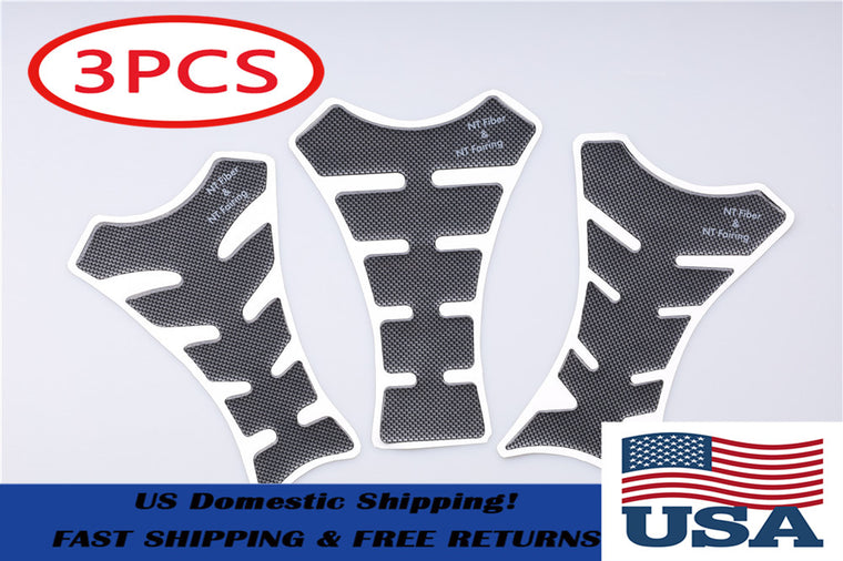 3PC 3D Vinyl Carbon Fiber Look Pro Fuel/Gas Tank Pad Motorcycle/Bike Protector