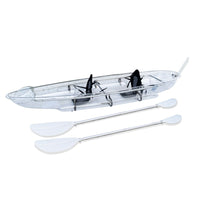 Two-seater Clear Kayak / Transparent boat / Clear Canoe / See through Kayak with aluminum frame, foam seat and white paddle.