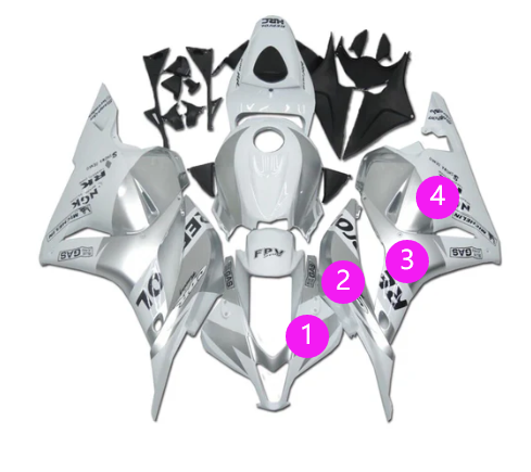 Aftermarket ABS Plastic Left Side Fairings and Front Fairing Fit for 2009-2012 CBR600RR White Silver