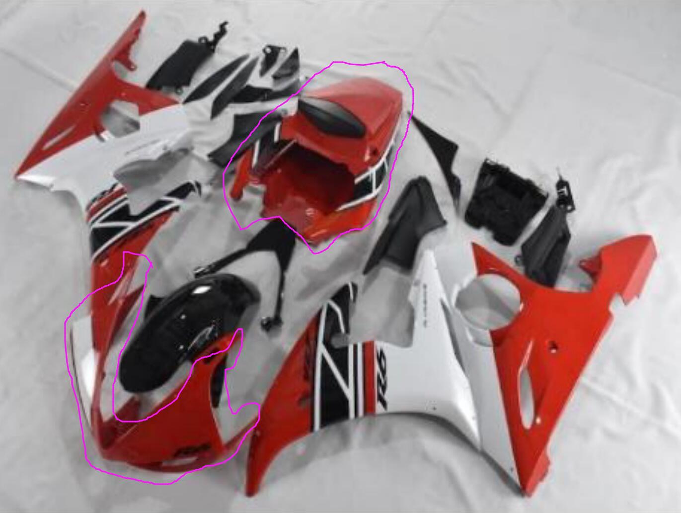 Aftermarket ABS Plastic Front Fairing and Tail Fairing Fit for YZF R6 2003-2005 with Windscreen and Rear Seat Cowl