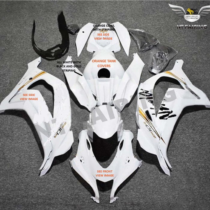 Custom Fairing White and orange Fit for  Ninja 2016-2019 ZX10R With Full Tank Cover