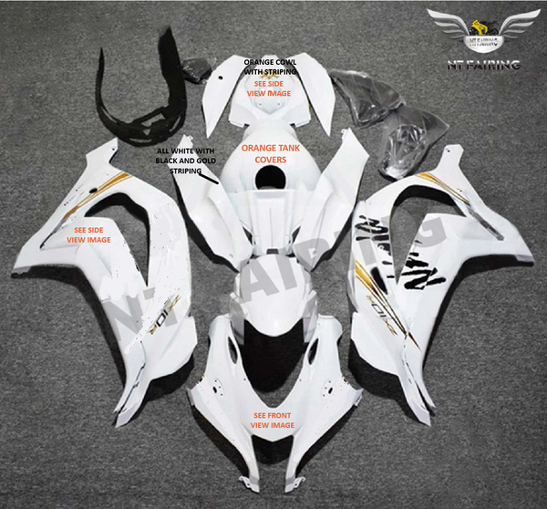 Custom Fairing White and orange Fit for  Ninja 2016-2019 ZX10R With Full Tank Cover