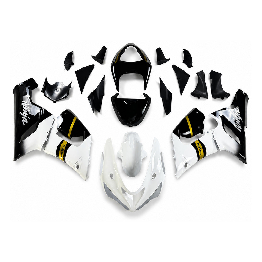 NT Fairing Fit for Kawasaki 2005-2006 ZX-6R N086- White Black Gold | ABS Injection - 1