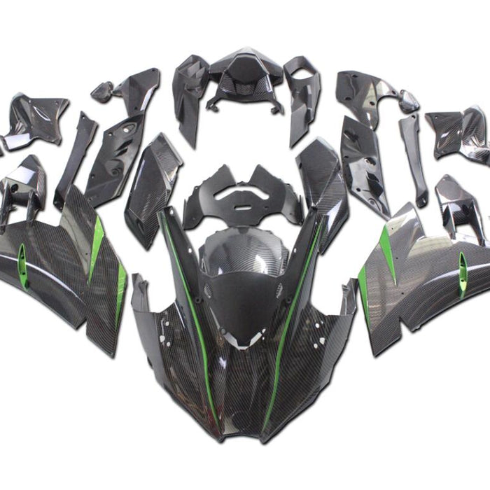 NT Aftermarket Injection ABS Plastic Fairing Fit for Ninja H2 2015-2022 Green with Carbon Fiber Look N015