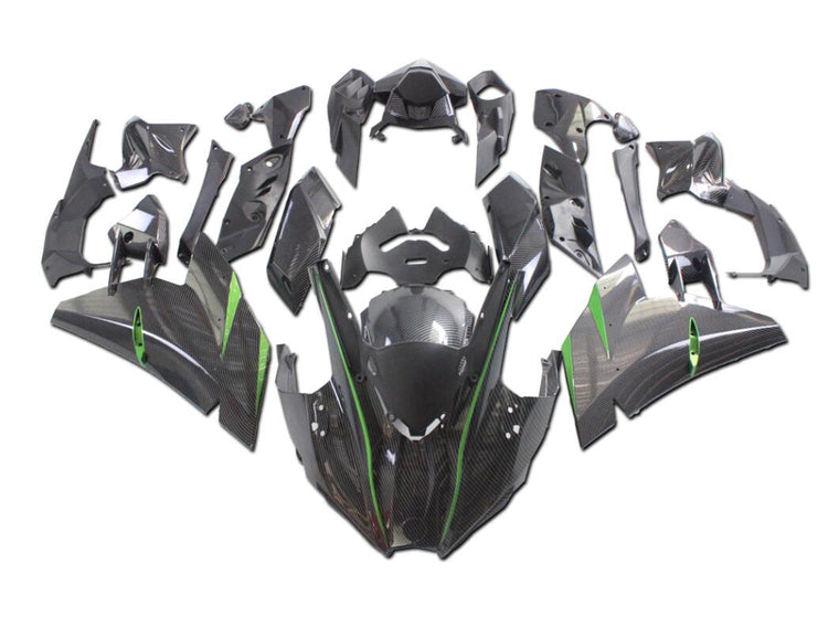 NT Aftermarket Injection ABS Plastic Fairing Fit for Ninja H2 2015-2022 Green with Carbon Fiber Look N015