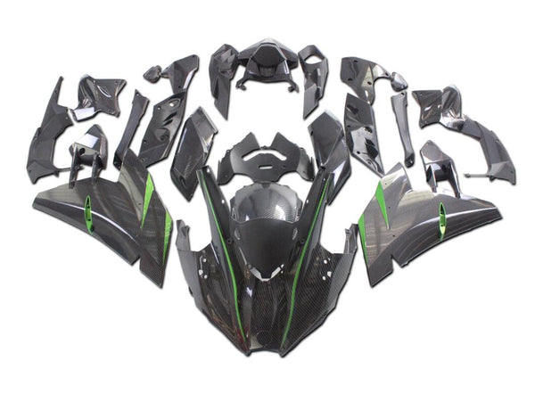 NT Aftermarket Injection ABS Plastic Fairing Fit for Ninja H2 2015-2022 Green with Carbon Fiber Look N015