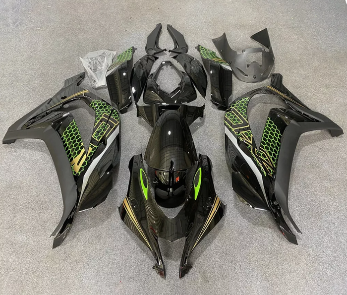 NT Aftermarket ABS Plastic Injection Fairing Kit Fit for ZX10R 2016-2020 Black Green Gold With Full Tank Cover N0001