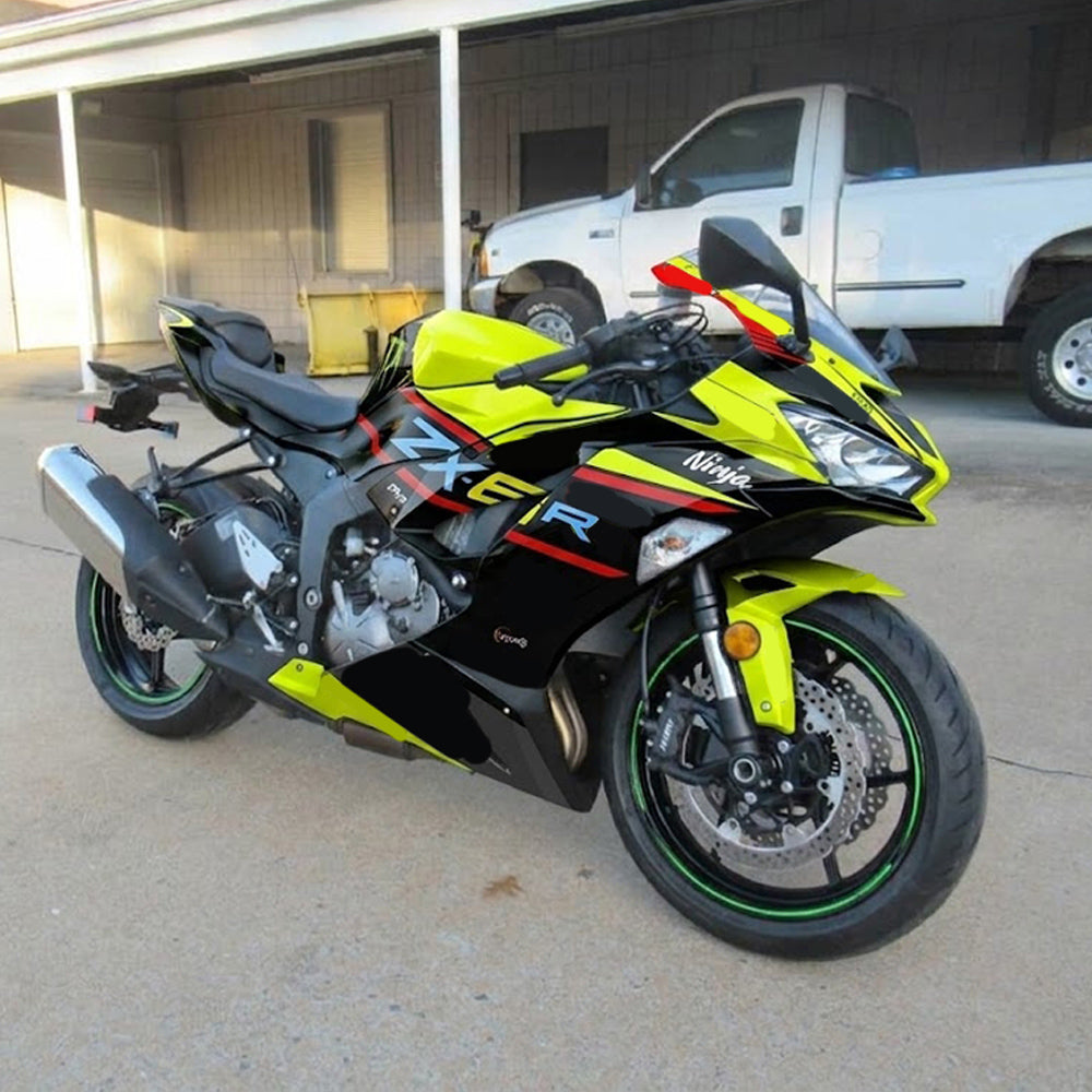 NT Fairing Fit for Kawasaki 2019-2023 ZX-6R N116- Black White Fluorescent Yellow | ABS Injection, US Stock