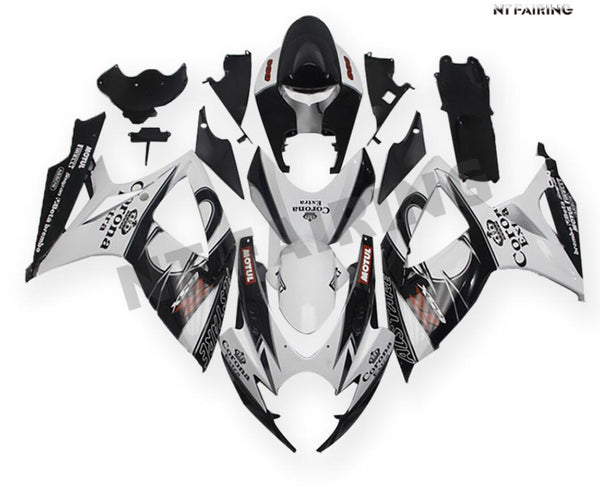 NT Aftermarket Injection ABS Plastic Fairing Fit for GSXR 600/750 2006-2007 White Black N010