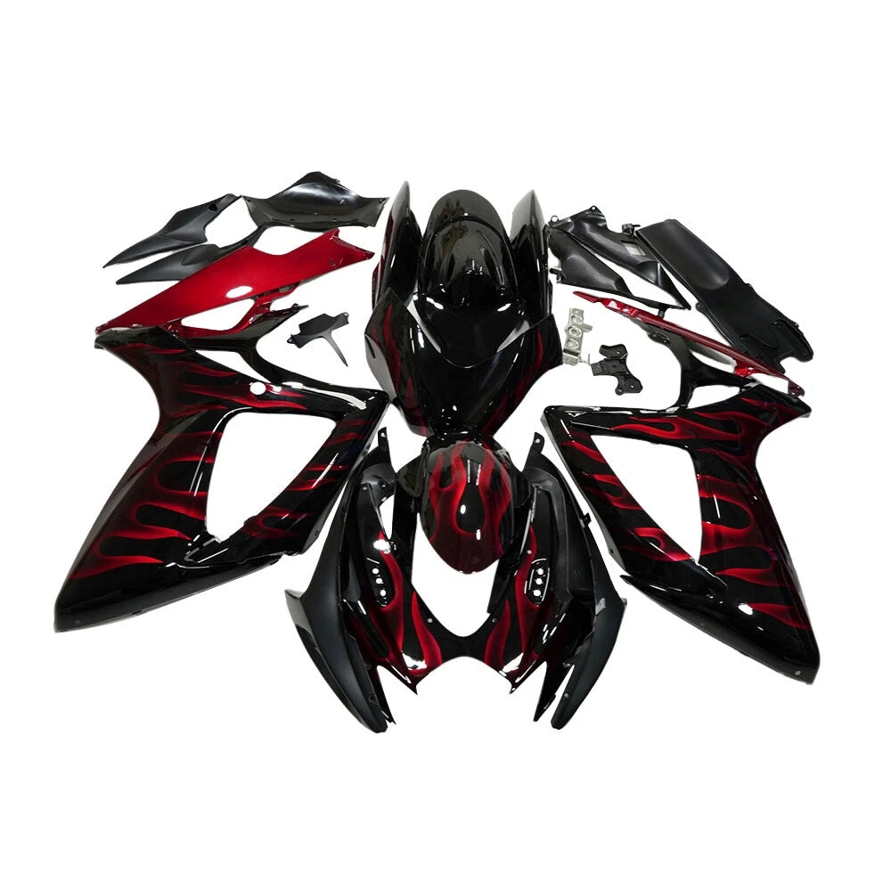 NT Fairing Fit for Suzuki 2006-2007 GSXR600/750 N141- Black Red Flame | ABS Injection