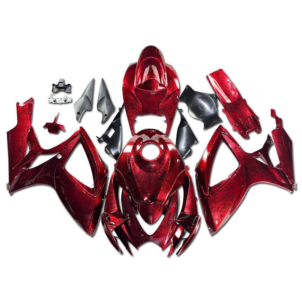 NT Fairing Fit for Suzuki 2006-2007 GSXR600/750 SU11- Red Ice Crack Forged Carbon Fiber Look | ABS Injection, US Stock