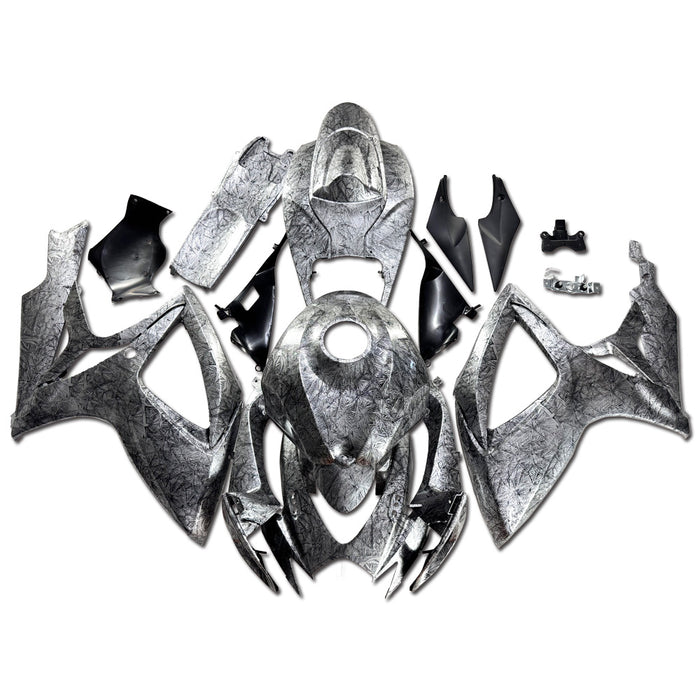 NT Aftermarket Injection ABS Plastic Fairing Kit Fit for GSXR 600/750 2006 2007 Black Ice Crack Forged Carbon Fiber Look SU12