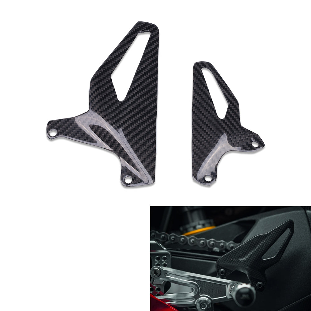 NT FAIRING Real 3K Carbon Fiber Heel Guard Rearset Plates for Ducati 2018-2022 Panigale V4 V4S, Glossy 2x2 Twill Weave