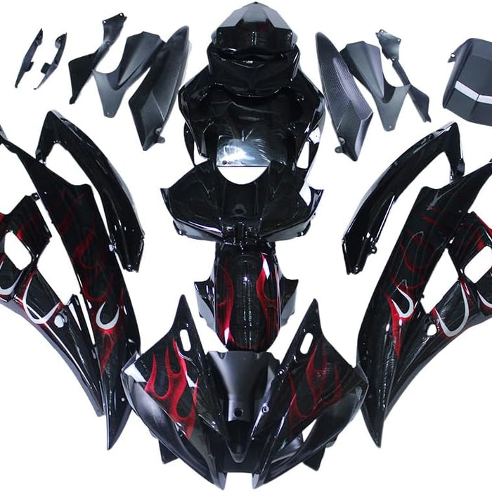 US STOCK NT Aftermarket Injection ABS Plastic Fairing Fit for YZF R6 2006-2007 Black Red Flame N137 Available in TX