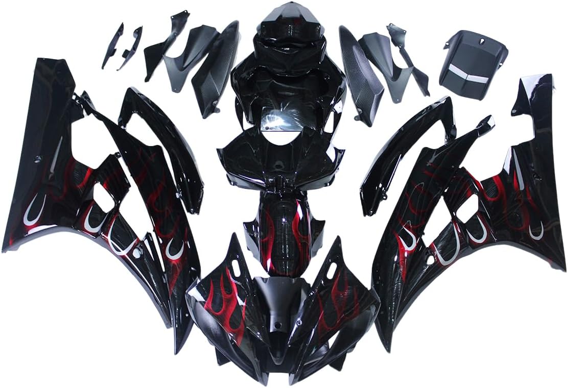 NT Fairing Fit for Yamaha 2006-2007 YZF-R6 N137- Black Red Flame | ABS Injection, US Stock