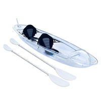 Two-seater Clear Kayak / Transparent boat / Clear Canoe / See through Kayak with aluminum frame, foam seat and white paddle.