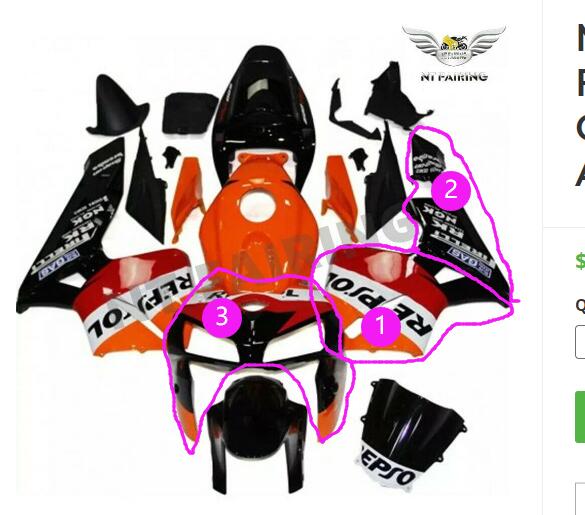 NT Aftermarket Injection ABS Plastic Left Side Fairing and Front Fairing Fit for CBR600RR 2005-2006