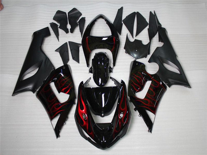 US STOCK NT Aftermarket Injection ABS Plastic Fairing Fit for ZX6R 636 2005-2006 Black Red Flame N022 Available in TX