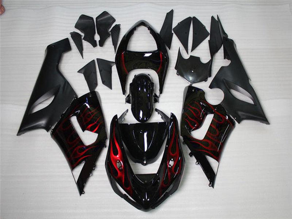 US STOCK NT Aftermarket Injection ABS Plastic Fairing Fit for ZX6R 636 2005-2006 Black Red Flame N022 Available in TX