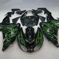 NT Aftermarket Injection ABS Plastic Fairing Fit for ZX10R 2006-2007 Black Green Flame N009