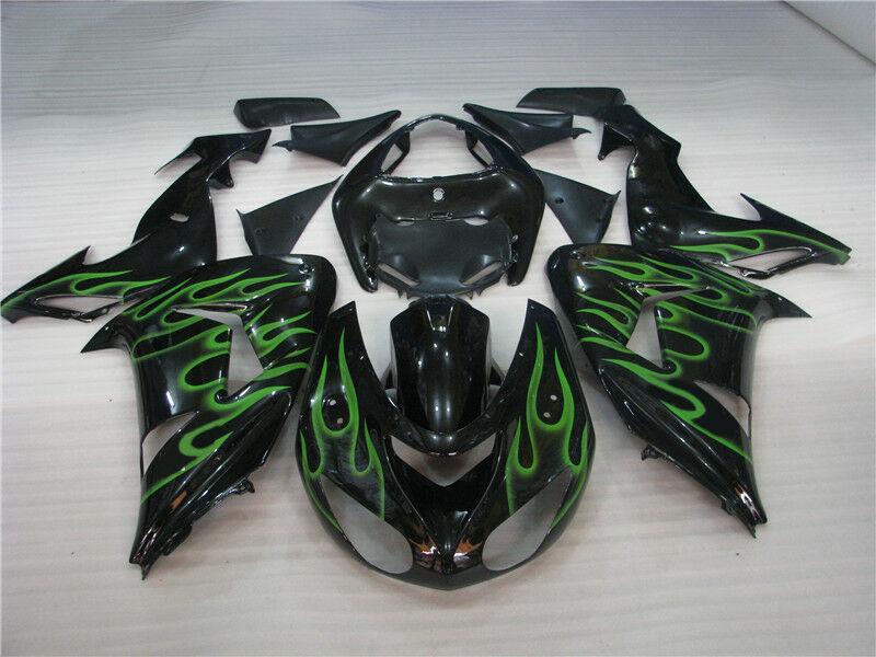 NT Fairing Fit for Kawasaki 2006-2007 ZX-10R N009- Black Green Flame | ABS Injection