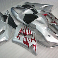 NT Silver Red Flames Fairing Fit for 2005 2006 ZX6R 636 ABS Bodywork Kit e024A