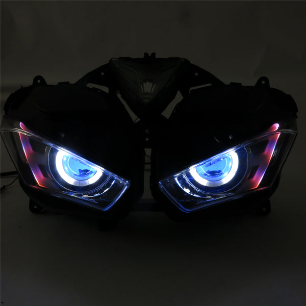 Front Motorcycle Headlight HALO Blue Angel Eye Fit Yamaha 2014-2018 YZF R25 R3