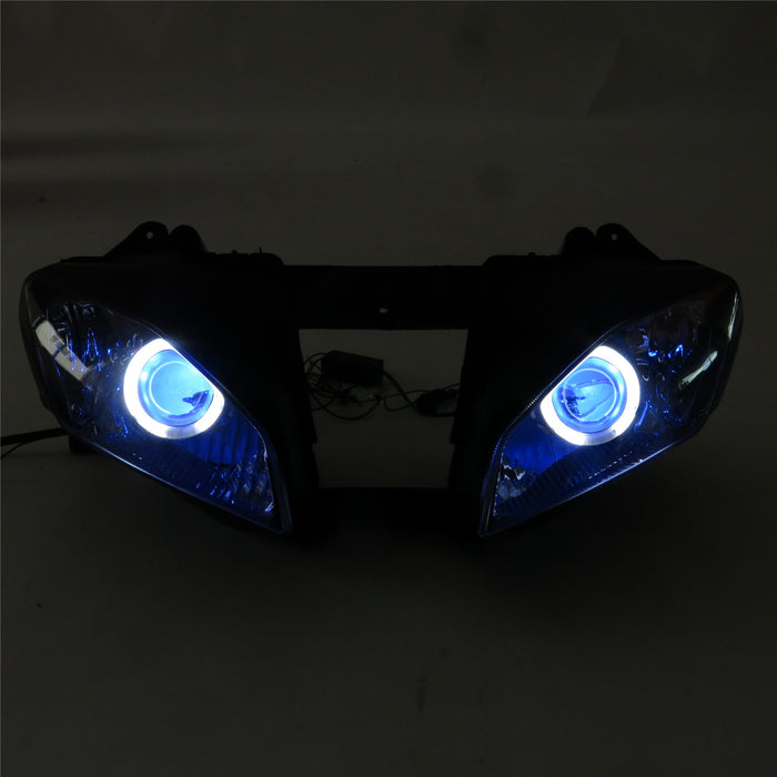Front Motorcycle Headlight HALO Blue Angel Eye Fit Yamaha 2008-2016 YZF R6
