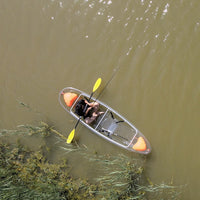 Two-seater Clear Kayak / Transparent boat / Clear Canoe / See through Kayak with aluminum frame, foam seat and white paddle.