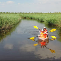 Two-seater Clear Kayak / Transparent boat / Clear Canoe / See through Kayak with aluminum frame, foam seat and white paddle.