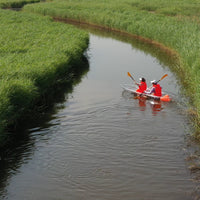 Two-seater Clear Kayak / Transparent boat / Clear Canoe / See through Kayak with aluminum frame, foam seat and white paddle.