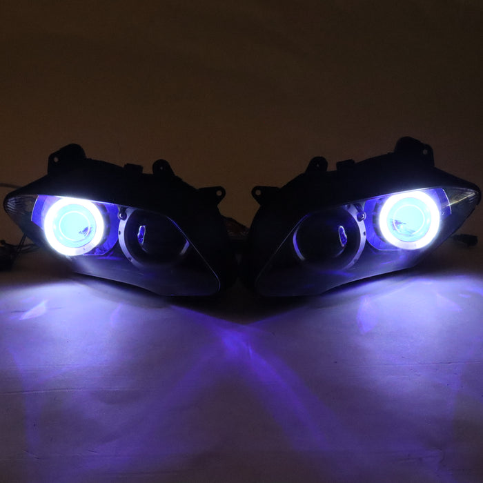 Front Motorcycle Headlight HALO Blue Angel Eye Fit Yamaha 2007-2008 YZF R1