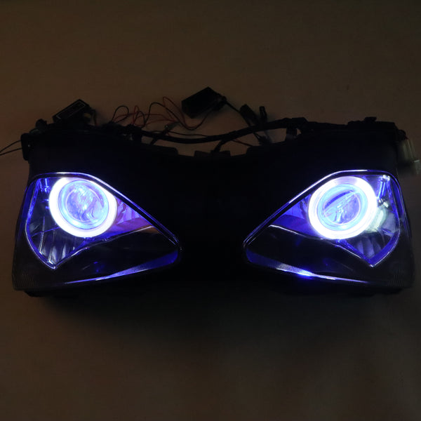 Front Motorcycle Headlight Headlamp Blue Angel/Demon Eye Fit  2003-2004 ZX6R ZX636
