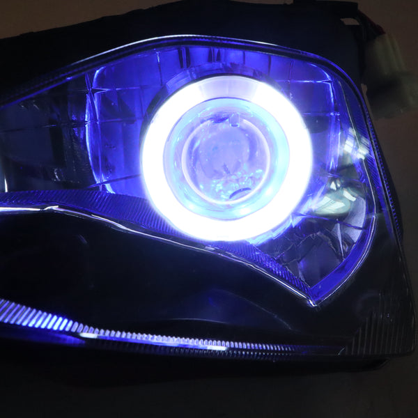 Front Motorcycle Headlight Headlamp Blue Angel/Demon Eye Fit  2003-2004 ZX6R ZX636