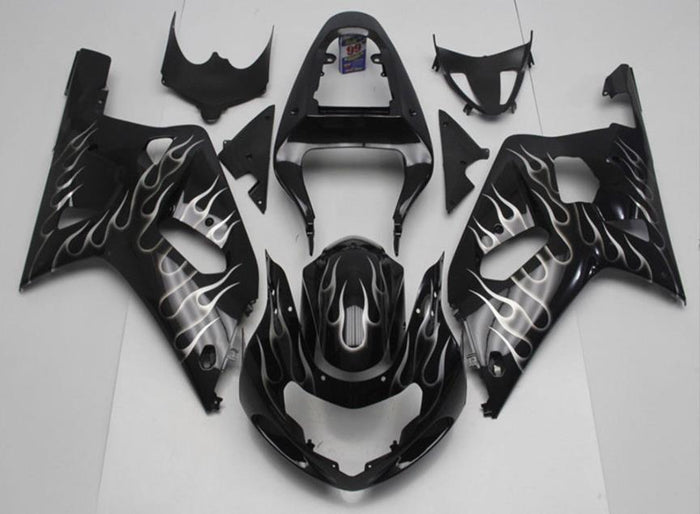 NT Aftermarket Injection ABS Plastic Fairing Fit for GSXR 600/750 2001-2003 Black White Flame N078