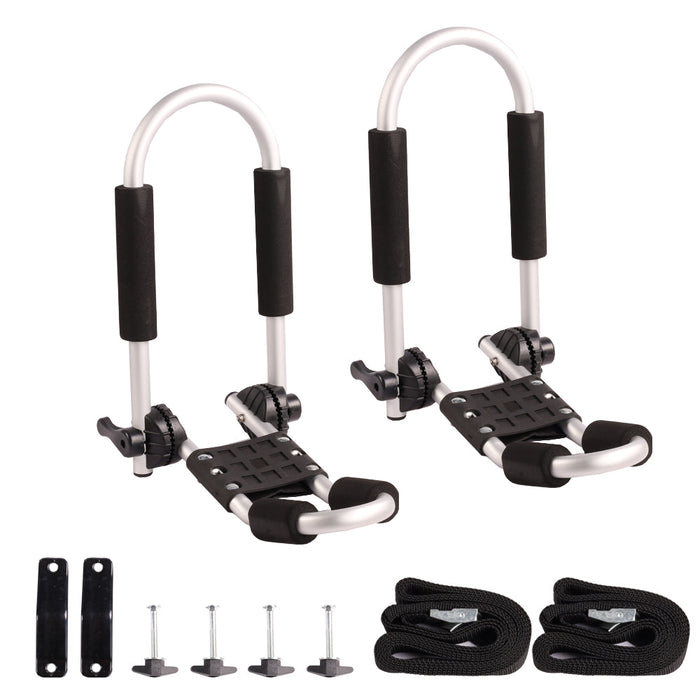 Kayak Roof Racks - Dual Universal Fit Carriers Include Sets of Straps for Cars, Trucks and SUVs - Easy to Mount J-Bar Style Carriers for Kayaks Canoes Paddleboards and Surfboards