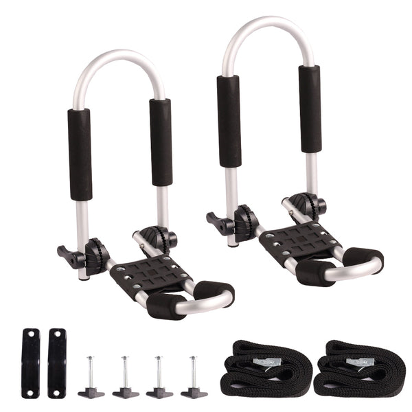 Kayak Roof Racks - Dual Universal Fit Carriers Include Sets of Straps for Cars, Trucks and SUVs - Easy to Mount J-Bar Style Carriers for Kayaks Canoes Paddleboards and Surfboards