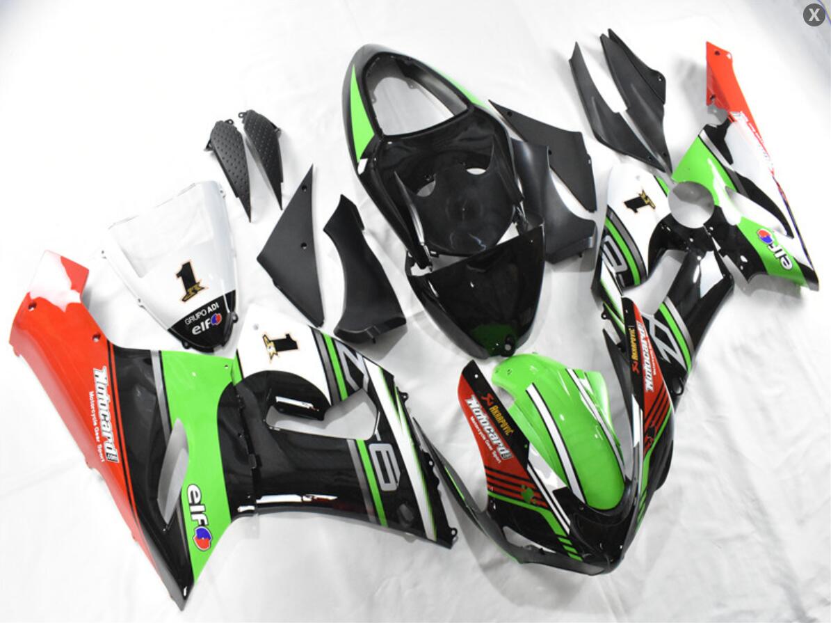 NT Fairing Fit for Kawasaki 2005-2006 ZX-6R N055- Green Black Red | ABS Injection, US Stock