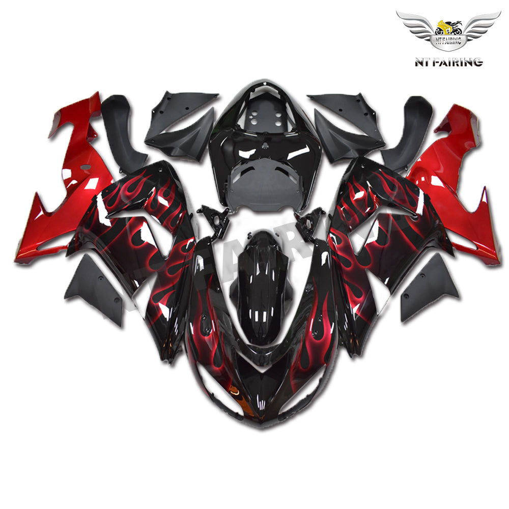 NT Fairing Fit for Kawasaki 2006-2007 ZX-10R N008- Black Red Flame | ABS Injection